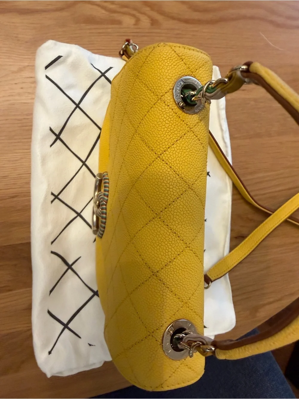 Authentic Chanel 17C Coco Cuba Handle Yellow Caviar Rainbow CC Flap